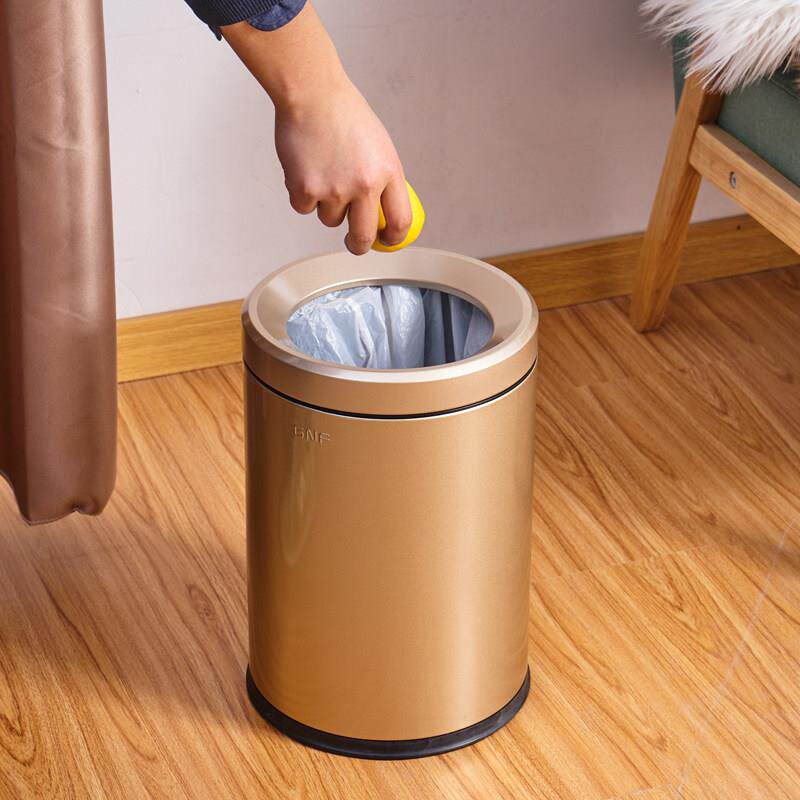 高档GNF不锈钢圆形垃圾桶12L大号无盖家用8升卧室卫生间宾馆小号