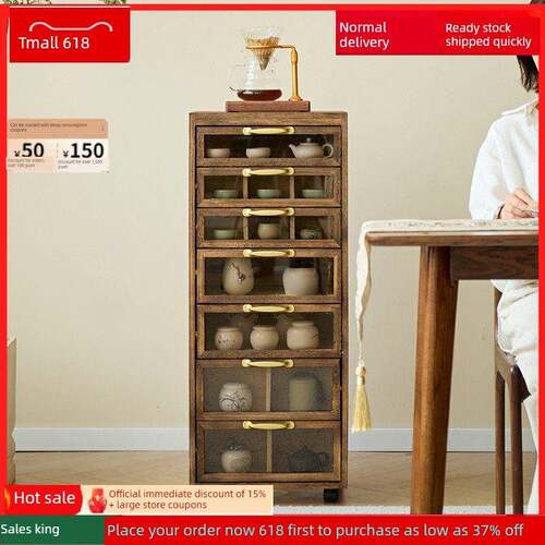 牙科柜茶具柜文玩收纳柜落地边柜茶叶柜茶杯放置可移动首饰柜实木