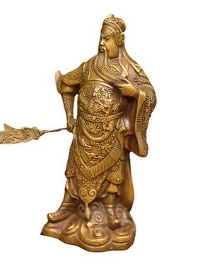宏达黄铜铜提刀关公武财神工艺铜器摆件