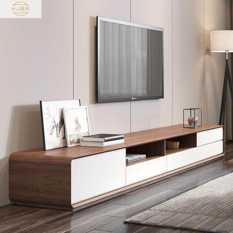 双层轻奢电视柜茶几组合现代简约胡桃色客厅落地电视柜茶几组合