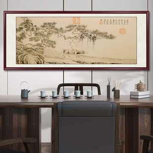 唐寅山水名画新中式国画客厅办公室装饰画书房茶室挂画背景墙壁画