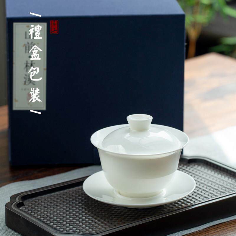 景德镇瓷盖碗茶具手工套装陶瓷三才盖碗白薄胎大号泡茶碗羊脂玉瓷