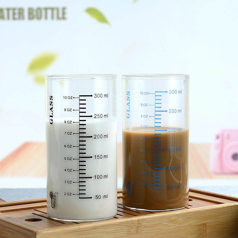 新款创意高硼硅玻璃杯单层带刻度早餐饮料啤酒水杯家用儿童牛奶杯