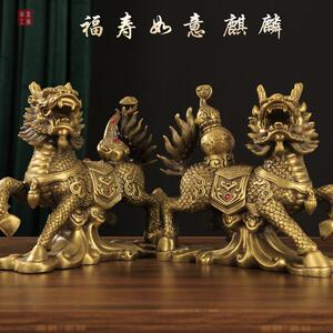 厂家全铜麒麟摆件工艺品聚宝盆麒麟如意麒麟装饰摆件客厅