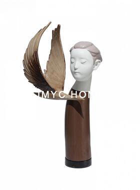 侘寂风错觉天使人像雕塑摆件样板间展示柜酒店别墅客厅装饰品摆设