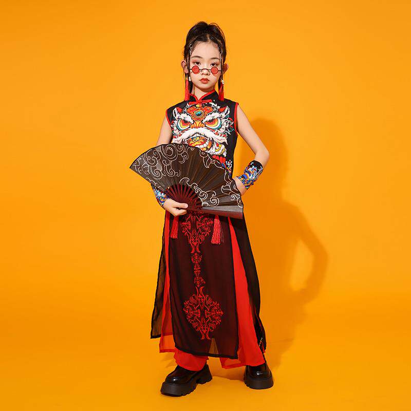 正品一六女街舞中国风走秀服东方醒狮元戏曲素国潮男童表演童服新