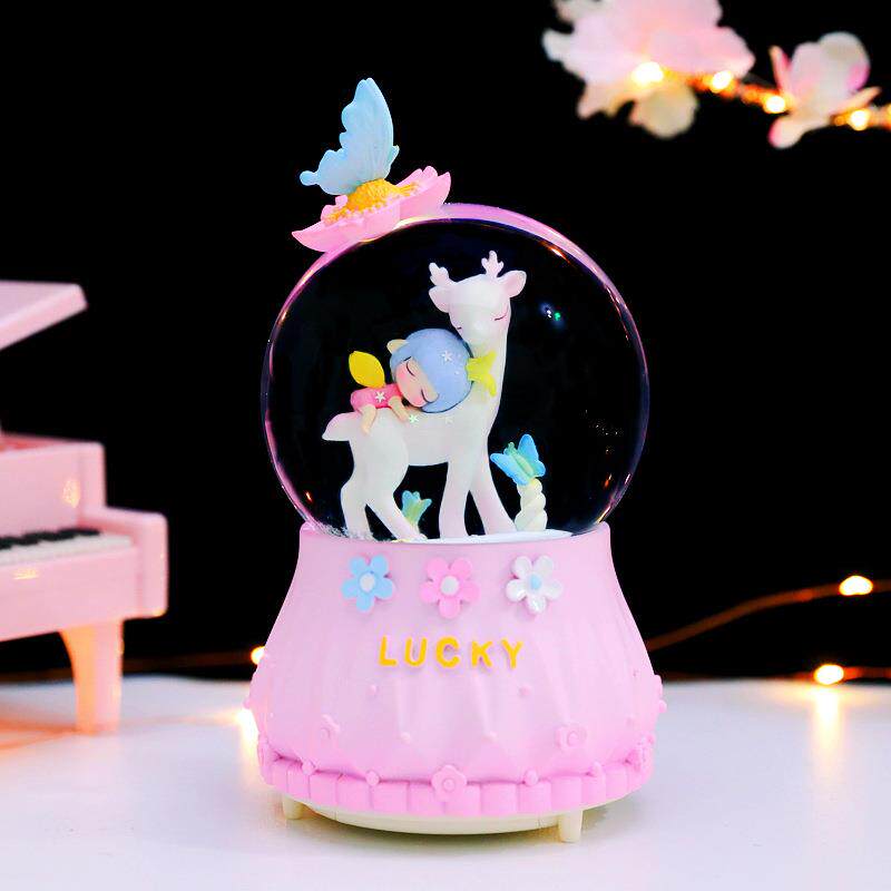 森林小仙鹿水晶球八音盒卡通女孩音乐水球创意女生日工艺礼品