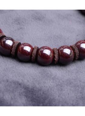 依昌天然原矿朱砂单圈手链9.7MM搭配朱砂平安扣暗红男女复古手饰