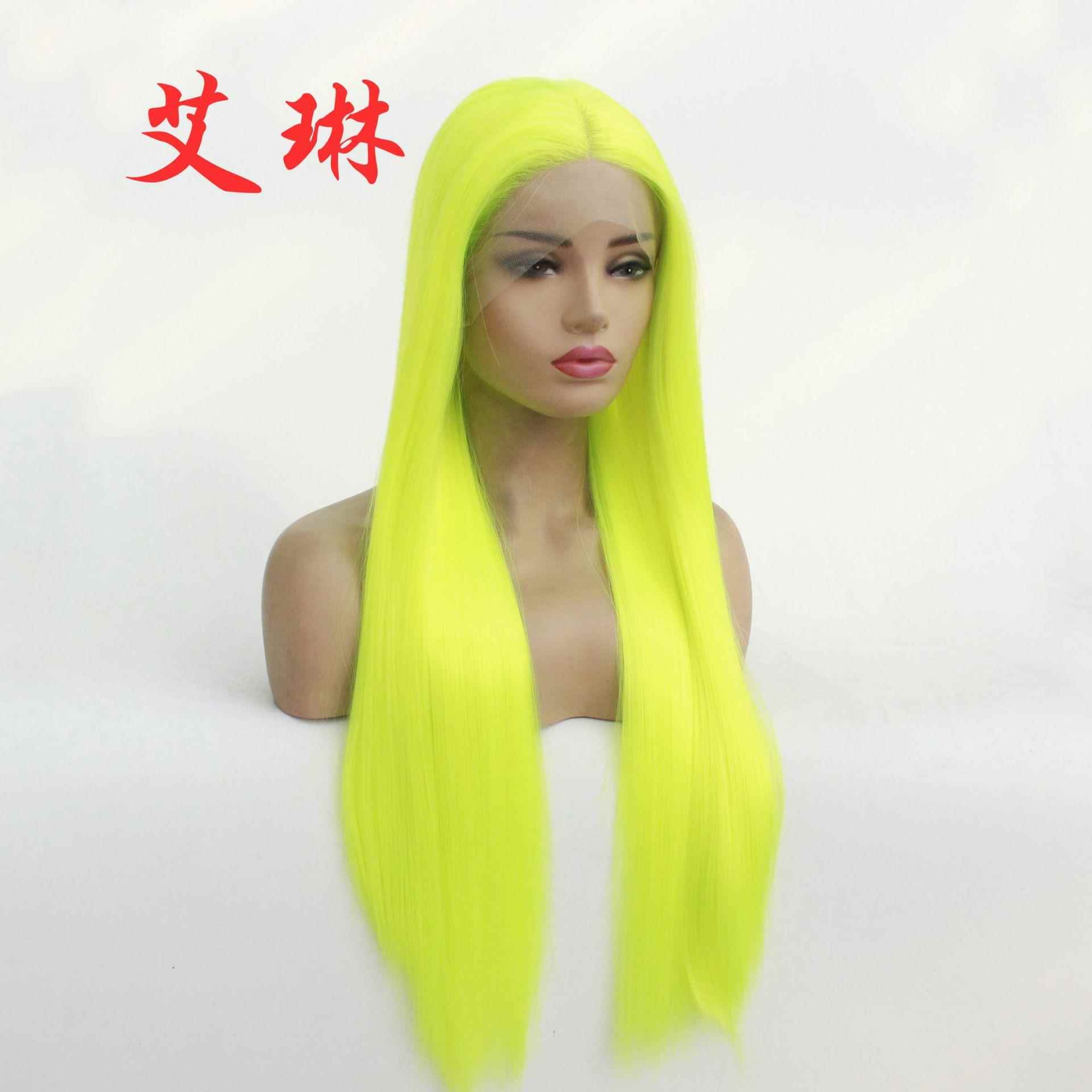新款直销时尚女士外贸假发 欧美中分长直发半手钩前蕾丝化纤