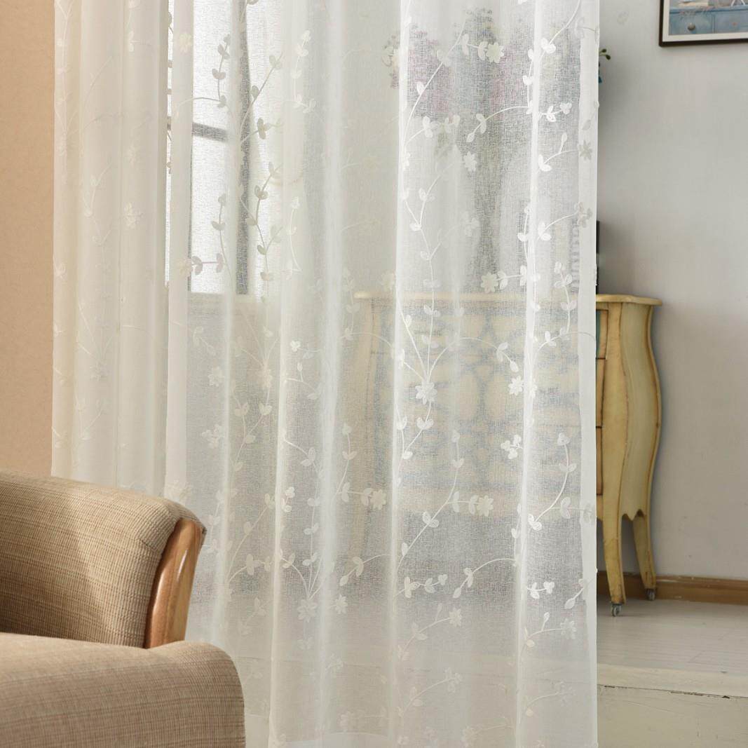 高档绣花窗纱现代韩式田园仿麻纱丝刺绣客厅卧室落地窗帘厂家直销