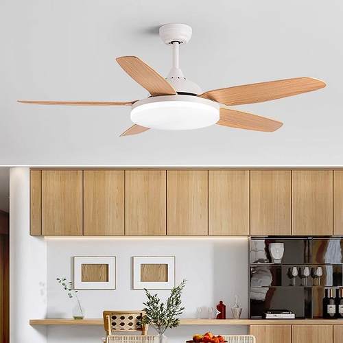 跨境货源吊顶风扇灯北欧家居abs直叶扇工厂大风力三色变光吊扇灯