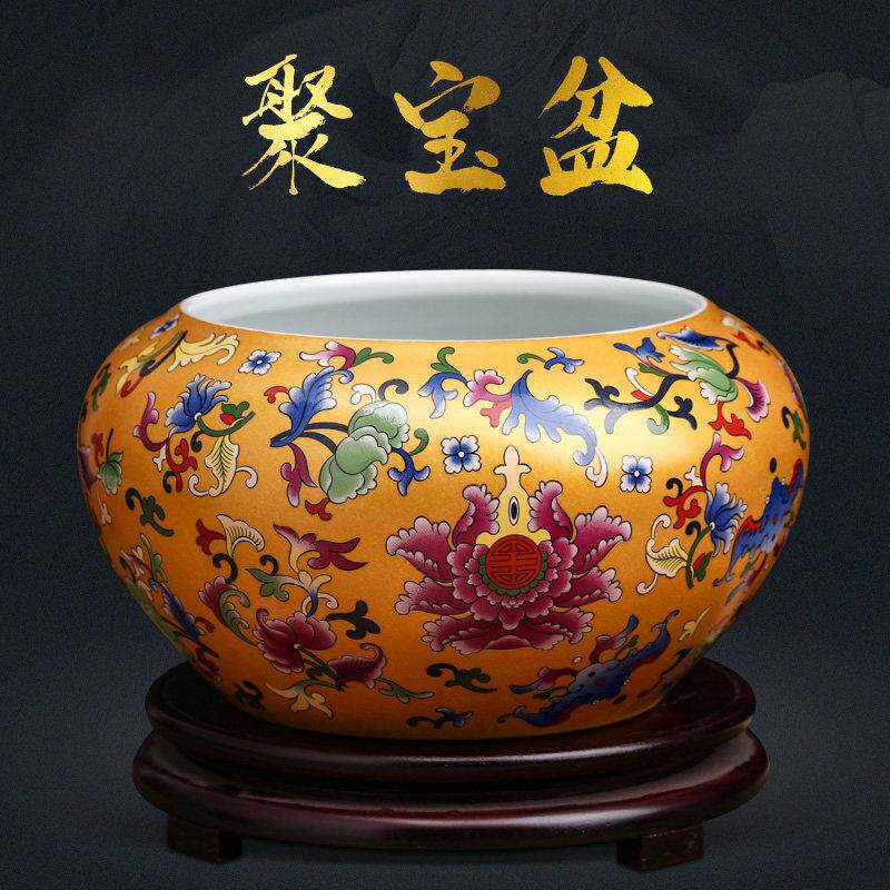 景德镇陶瓷器聚宝盆摆件中式家居电视柜博古架办公室装饰工艺礼品