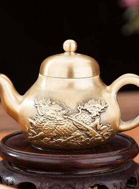 黄铜麒麟小茶壶地摊小铜器摆件办公室茶道茶具把把壶金属工艺品