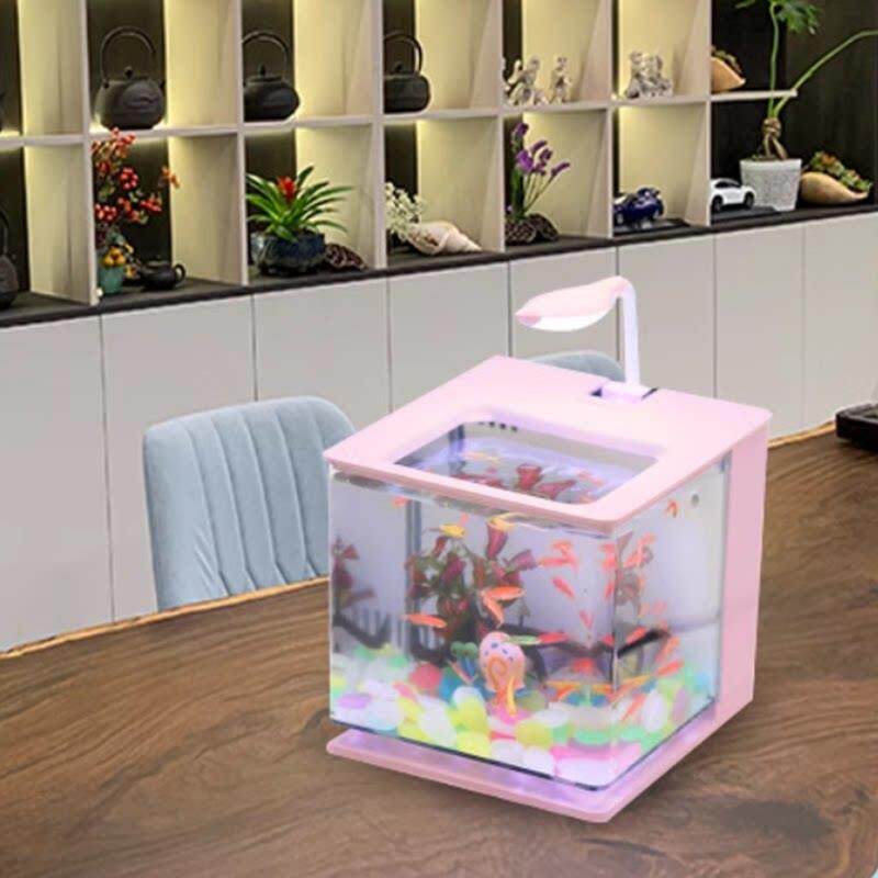 桌面迷你鱼缸客厅小型金鱼缸创意压克力塑料小型观赏鱼用孔雀全套
