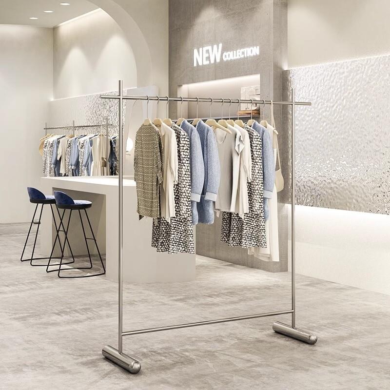 服装店不锈钢拉丝落地式挂衣架女装店中岛货架展示架简约陈列道具