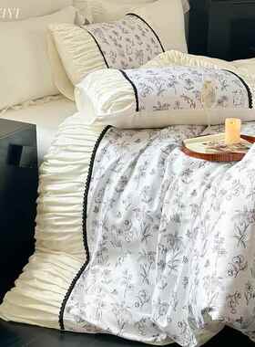 法褶皱边10式0SHEB长绒棉棉单四件套全棉纯被套复古公主风床上床