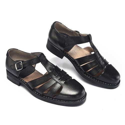 高档夏季男凉皮鞋真皮老条士凉鞋商务正装缝制男线凉三鞋上线 底