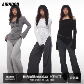 AIRHOOD 春季收腰纯欲荡领甜辣妹不规则一字肩上衣设计长袖T恤女