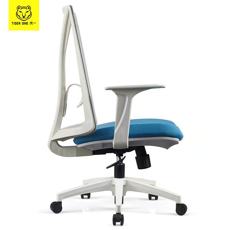 虎一办公家具办公椅简约时尚电脑椅白色职员工位座椅子带腰靠可躺