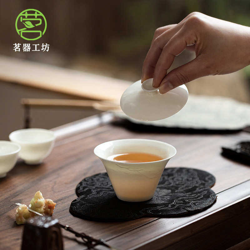 岁寒三友手工堆雕陶瓷盖碗泡茶碗防烫手白瓷单个二才盖碗功夫茶具,餐饮具,盖碗,淘宝优惠券,粉丝福利购,淘宝优惠卷