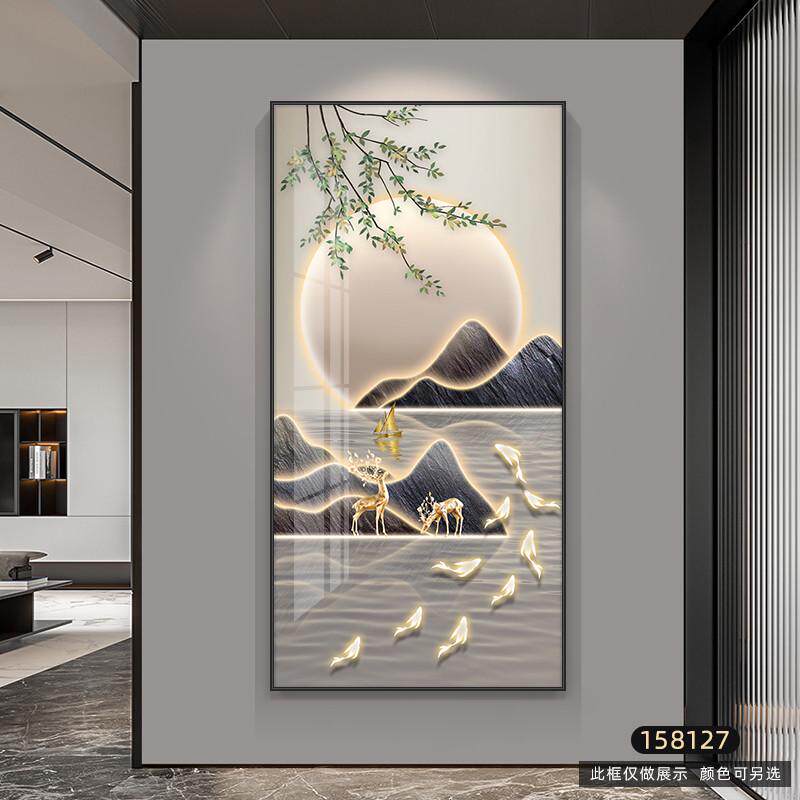 轻入户挂画画背景过道大气玄关简约走廊墙壁竖奢画版墙装饰画现代