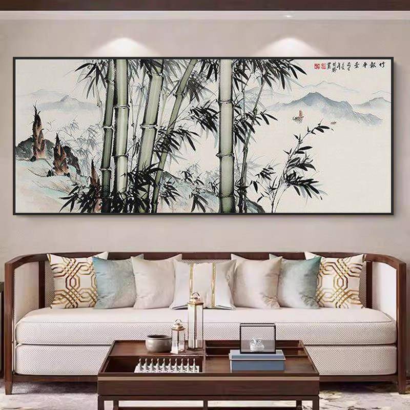 壁画事事如意富贵挂画装饰画国画图客厅九鱼沙发牡丹开纯花背景墙