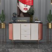 美式 餐边柜轻奢风玄关柜后现代简约不锈钢客厅靠墙岩板储物柜子