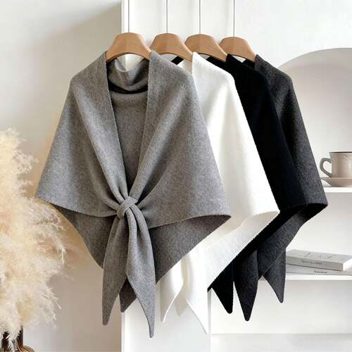 Women's Chic Knitted Shawls Scarf Solid Color Triangle