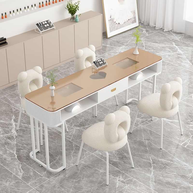 网红美甲桌子北欧单人双人修甲台双层组合经济型美甲桌椅套装