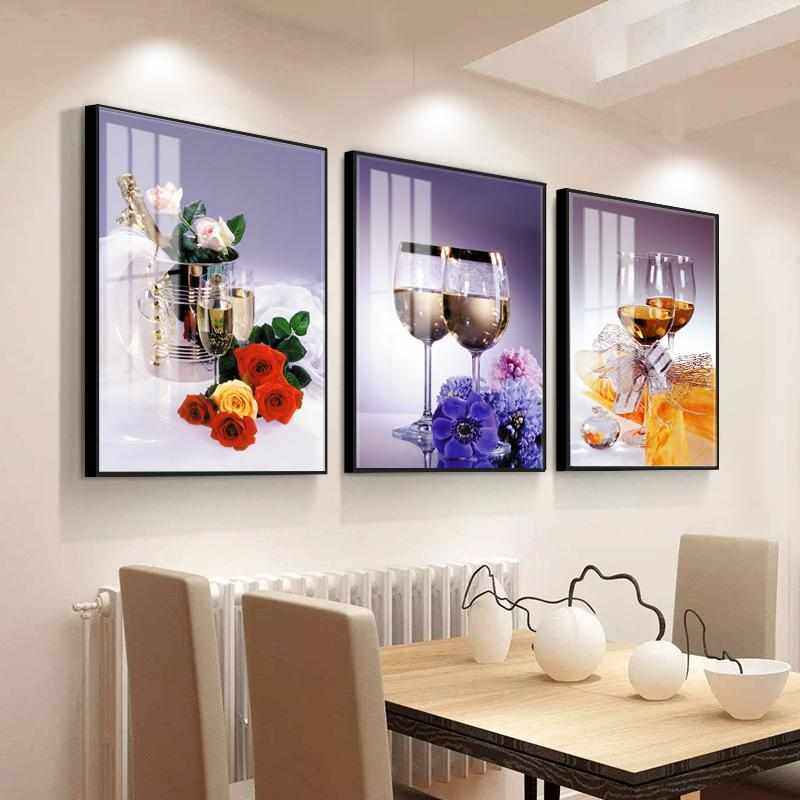 餐厅装饰画三联酒杯有框水晶画水果厨房挂画客厅装饰画卧室墙壁画,家居饰品,现代装饰画,淘宝优惠券,粉丝福利购,淘宝优惠卷
