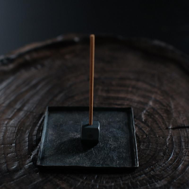 东际手作捶打铁制香盘线香插香炉底座鎏铜托盘茶道茶盘杯托茶具