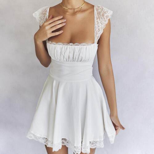 Women's lace lace square neck suspender dress with