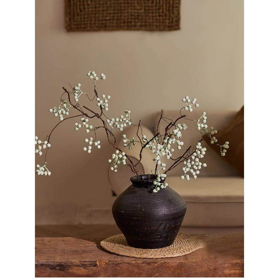 宋代审美花瓶饰品，模拟干花，马桑果花束，入口大厅，客厅，干花