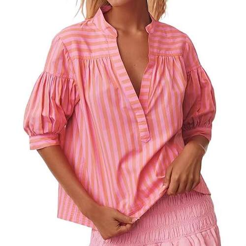 Women's striped shirt collar open top women's top