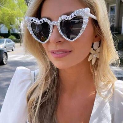 Pearl Bride to be Sunglasses Bachelorette Party Heart Glasse