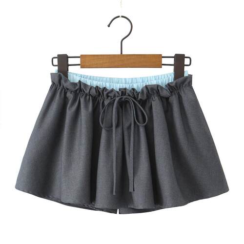 Women's drawstring elastic waist double waisted skirt