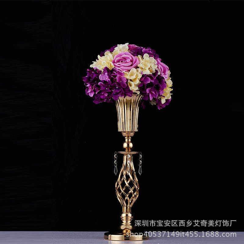 2018新款婚庆道具金色电镀铁艺烛台装饰主桌花瓶家居插花摆件