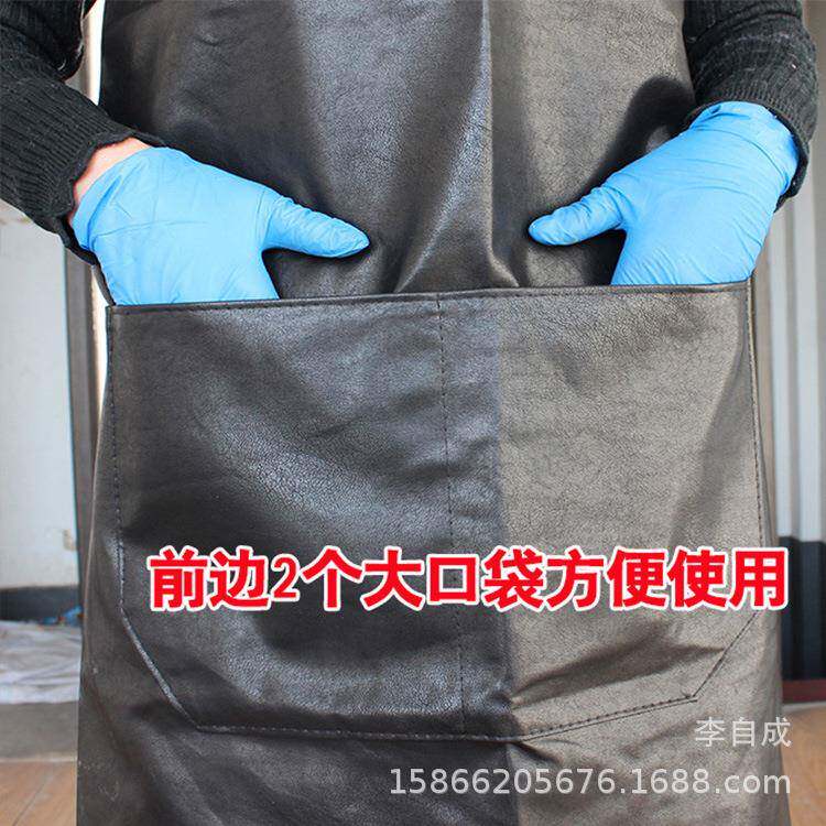 防水皮革马甲围裙男女洗车围腰皮革防油做饭加长款防污PU软皮