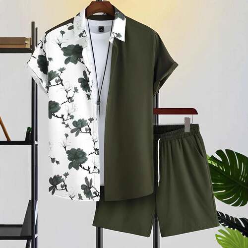 Men's Tropical Floral Print Ombre Short Sleeve Shirt