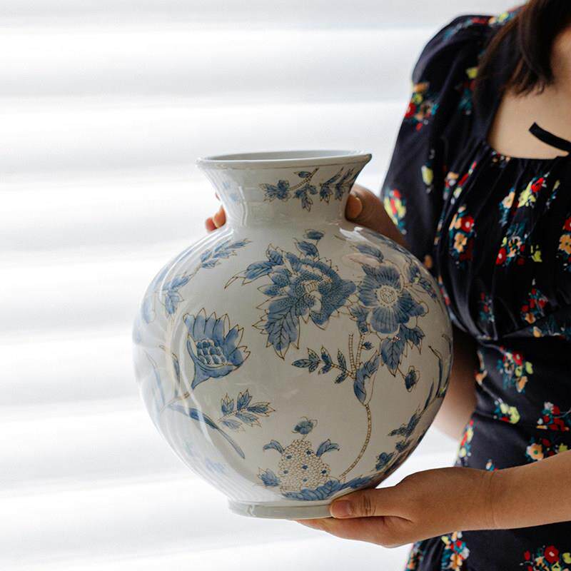 景德镇陶瓷花瓶摆件客厅玄关插花覆古中式花器古风国风青花瓷花瓶