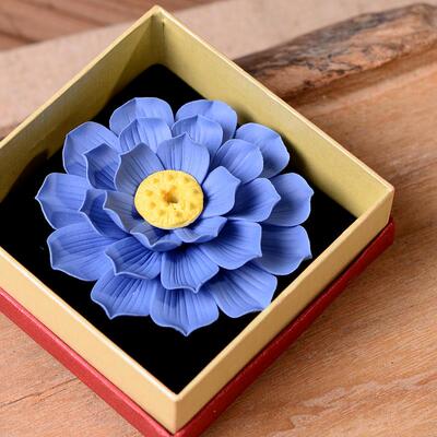 高档东九茶宠摆件茶精品 陶瓷莲花工香插 纯手宠摆件禅意蓝摆件非