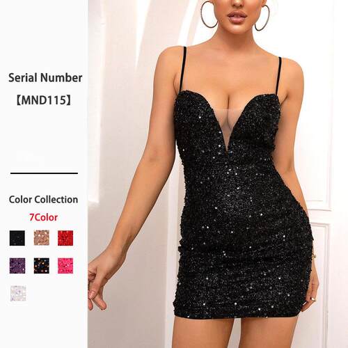 Strap sequin dress party little black dress backless short
