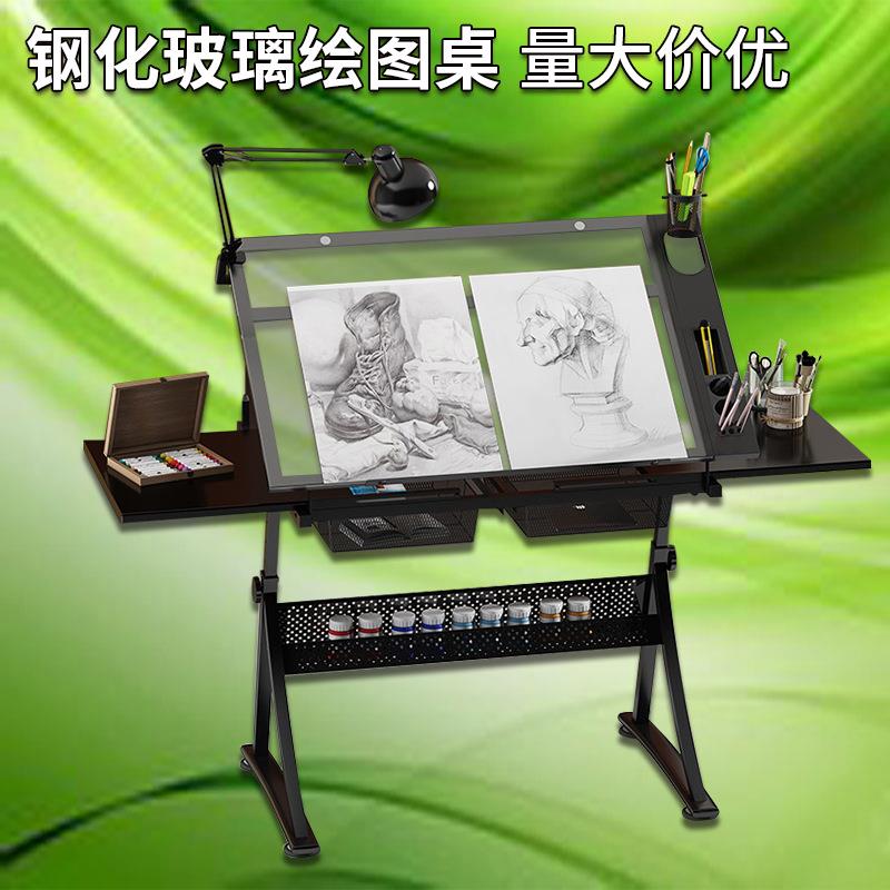 手摇升降绘图桌可折叠美术生教室书桌画室设计师制图桌实木绘画桌图片