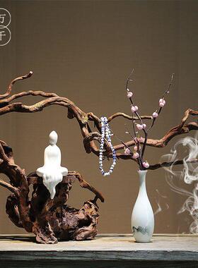 新中式杜娟根风化禅意摆件 实木家居客厅电视柜博古架玄关 装饰品