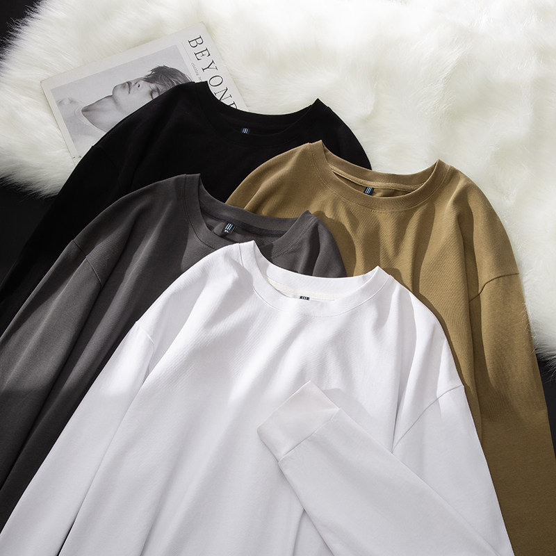 大码纯棉长袖t恤男春秋季新款重磅打底衫宽松青少年胖子加肥加大