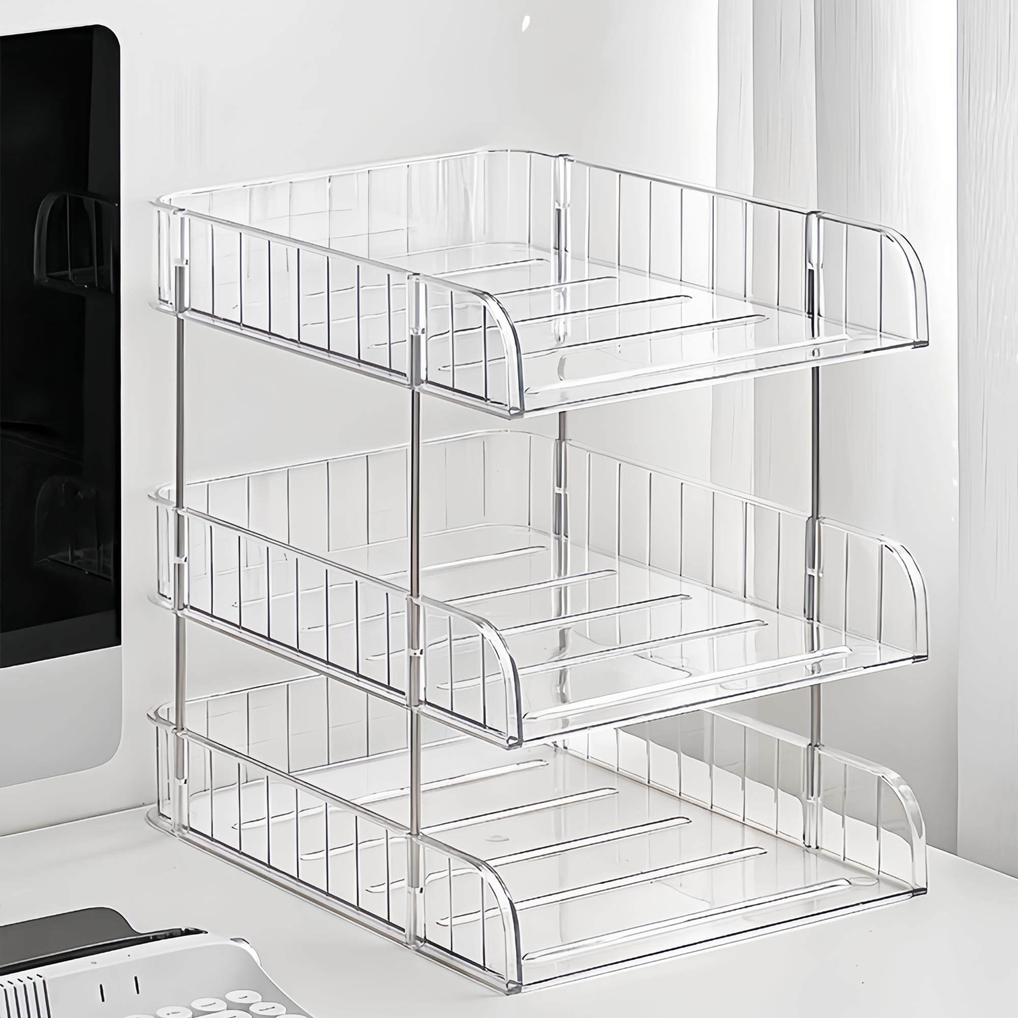 文件夹收纳盒桌面多功能书桌桌面收纳盒多层透明亚克力工位整理盒,收纳整理,化妆品收纳架,淘宝优惠券,粉丝福利购,淘宝优惠卷