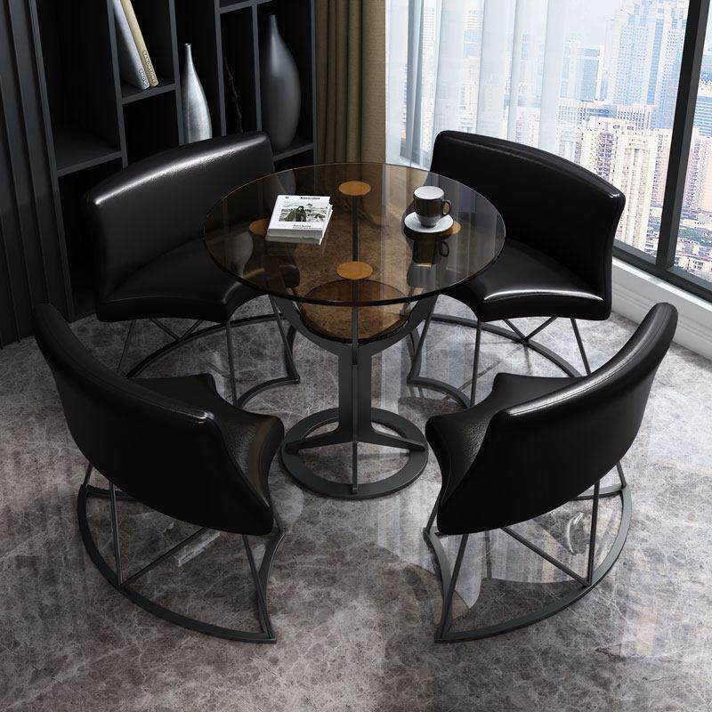 双层钢化玻璃创意小圆桌子家用奶茶店样品屋展示中心休闲会客洽谈