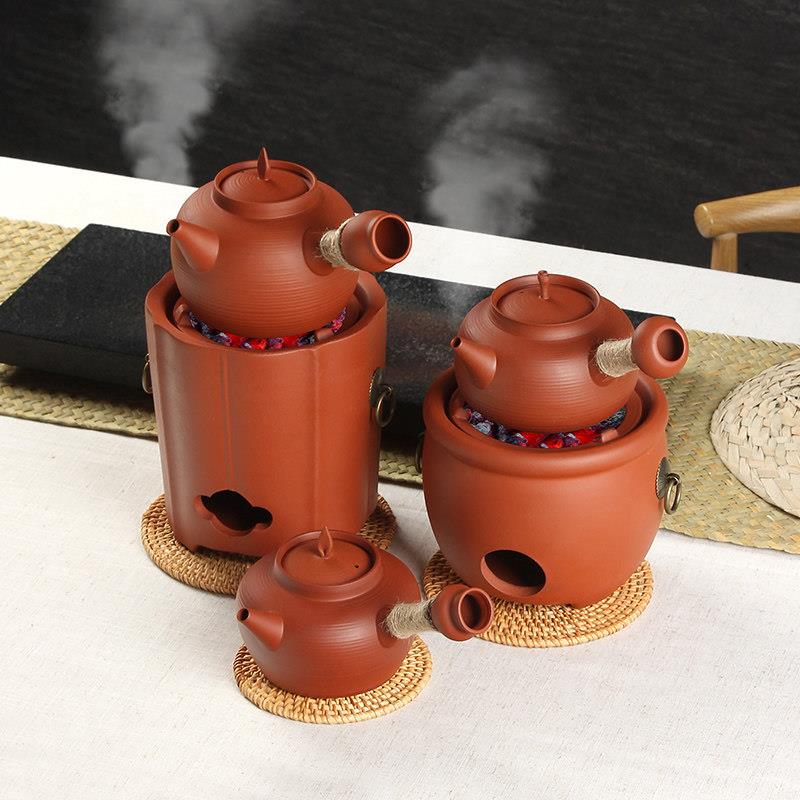 潮州工夫泡茶炉老式红泥炭炉砂铫壶黑晶炉家用烧水壶复古煮茶壶套