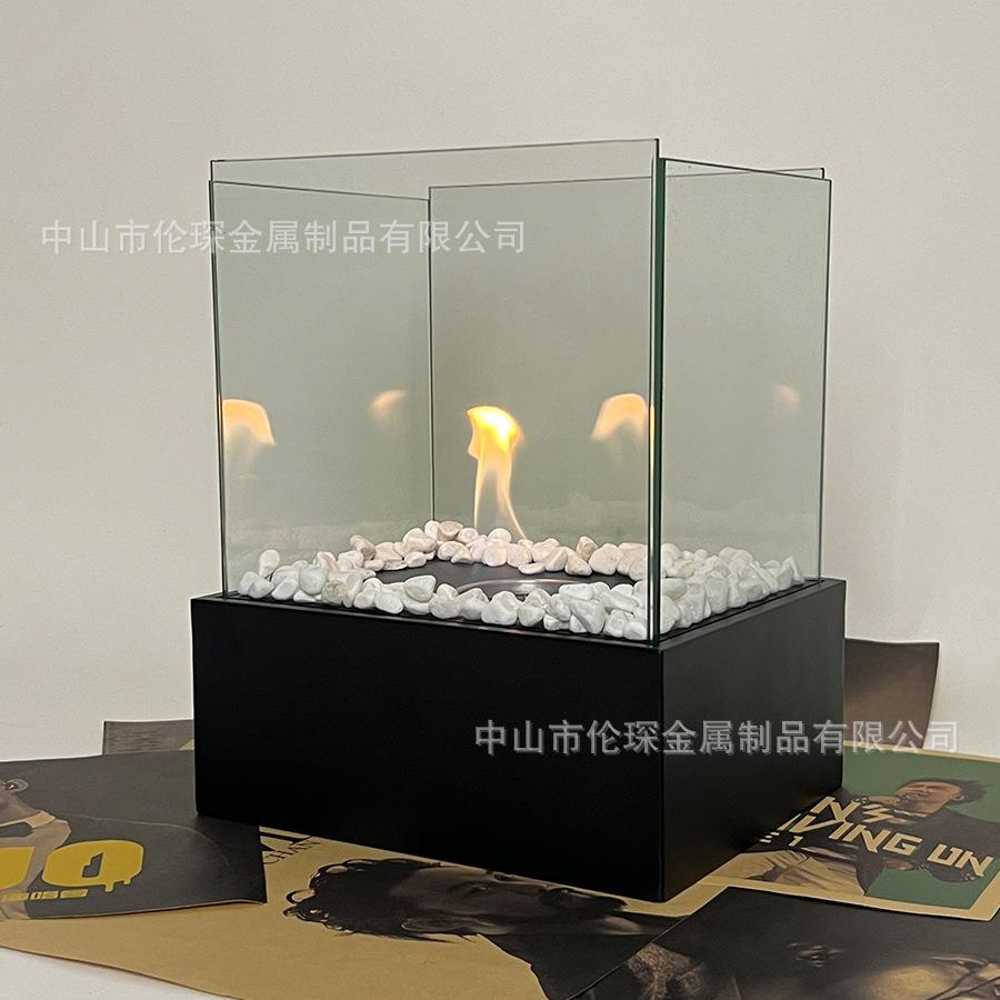 跨境小型户外酒精壁炉灯家用真火取暖桌面装饰方形火炉现货