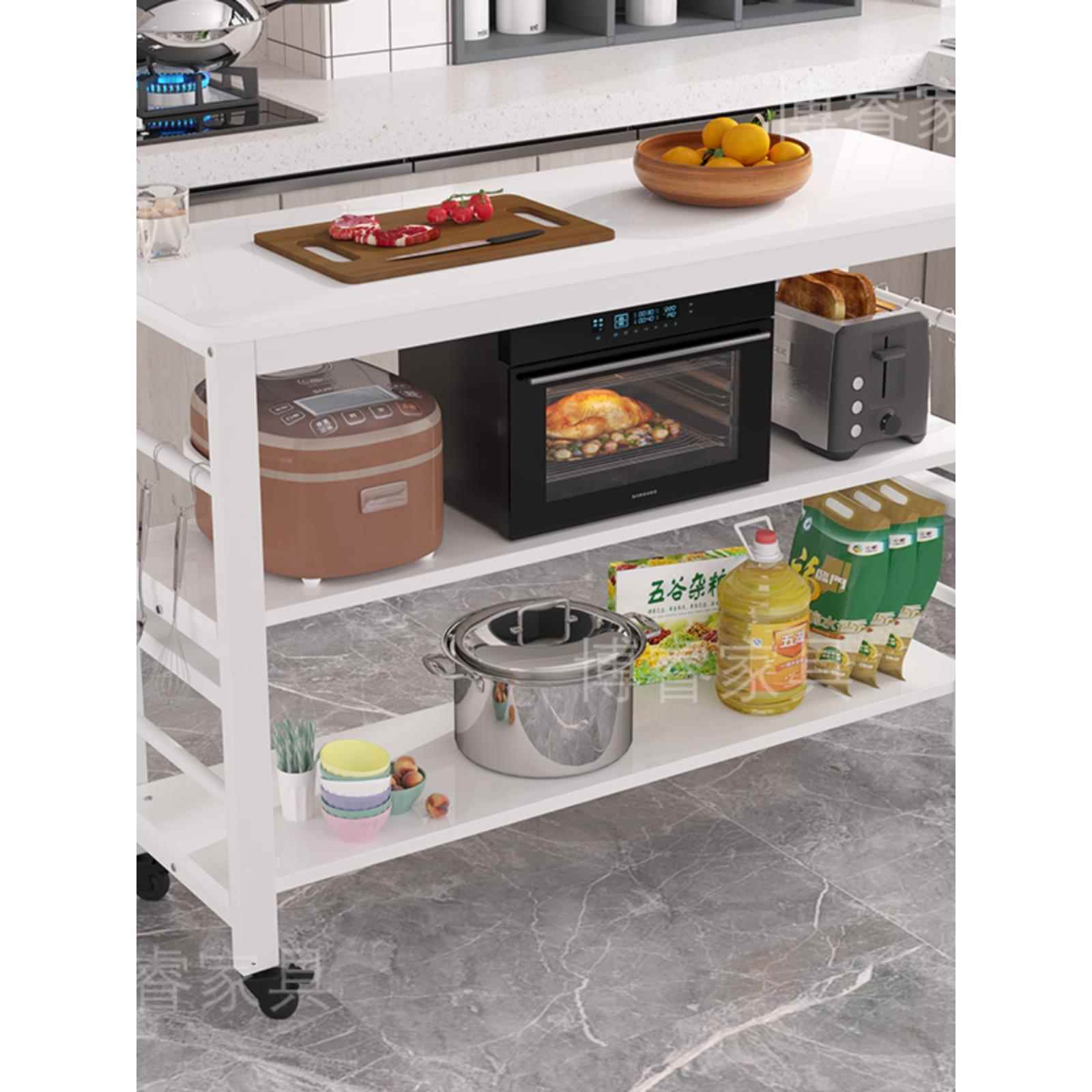 厨长房菜桌家用带轮子小长切桌子功能置物多桌简易1288多层方形桌